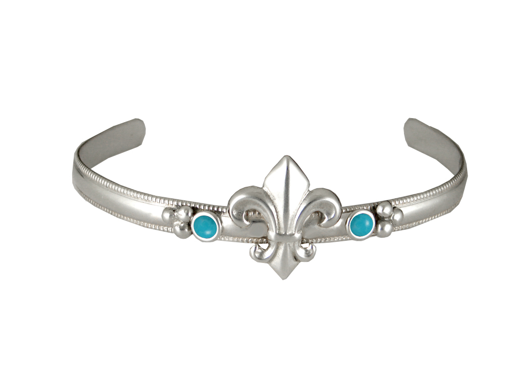 Sterling Silver Fleur de Lis Cuff Bracelet With Turquoise